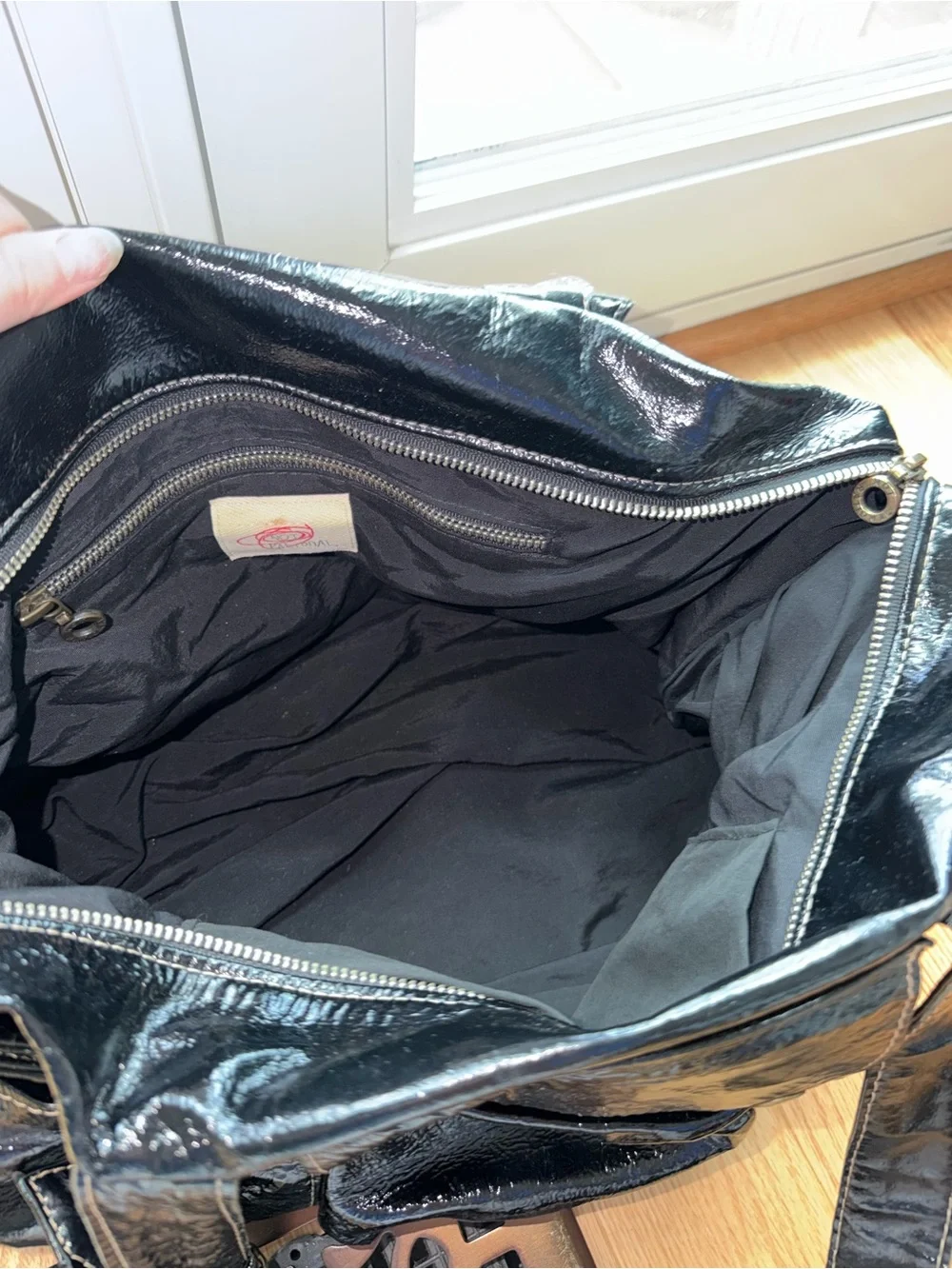 Not Rational Black Patent Leather Slouchy Shoulder Tote Bag Y2K